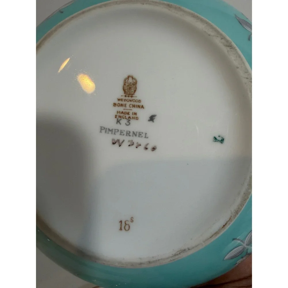 Wedgwood Pimpernel Teapot Turquoise Blue Grey Floral Bone China W3766 England